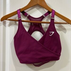 Maroon V-neck sports bra from Gymshark